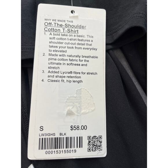 Lululemon Black Off-The-Shoulder Cotton T-Shirt size Small - Picture 3 of 5